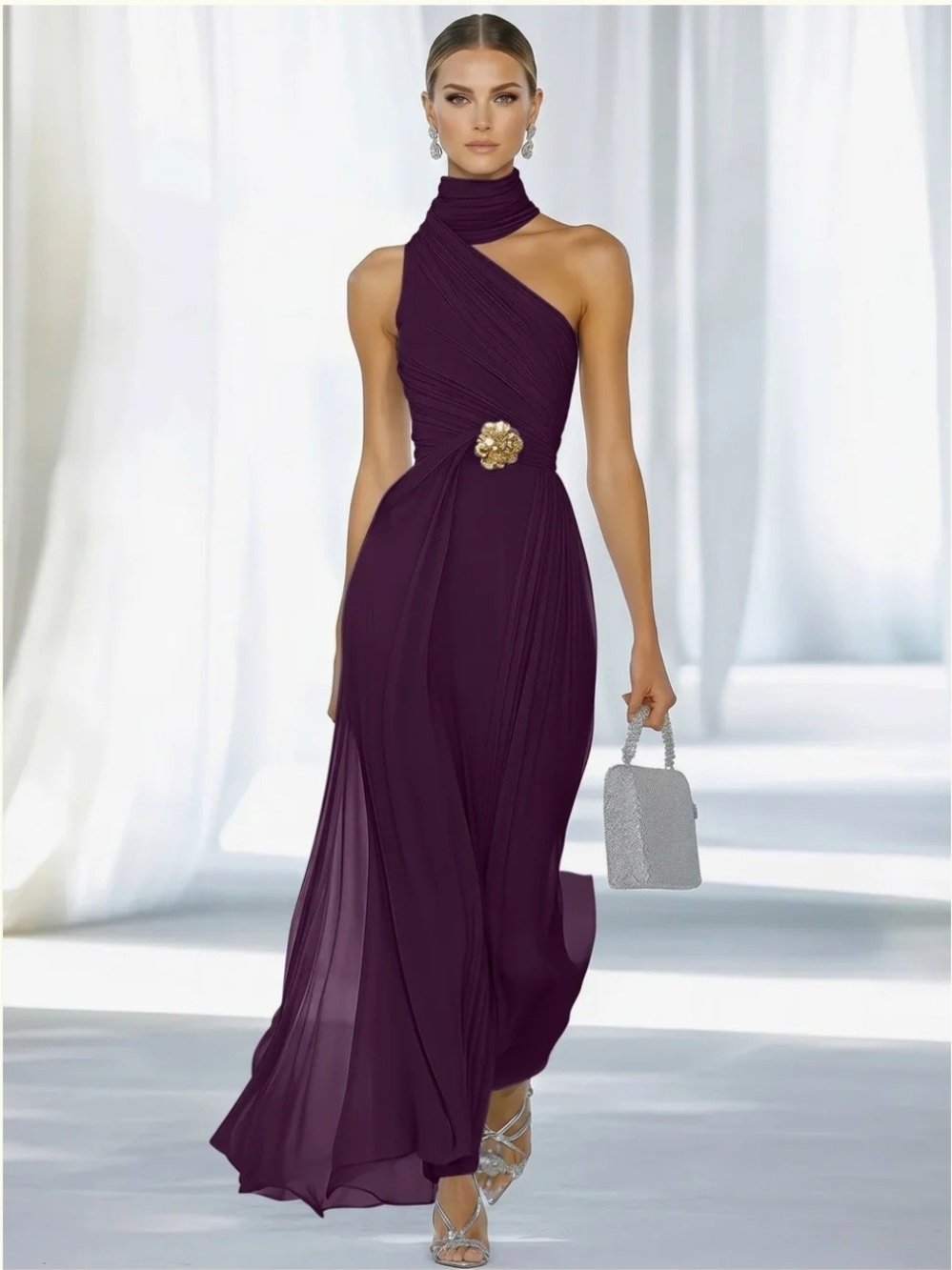 Elegant Purple Halter Evening Gown